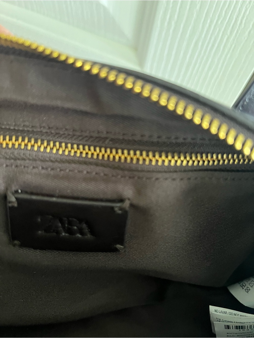 Zara Leather Zip-Top Bag with Gold Hardware